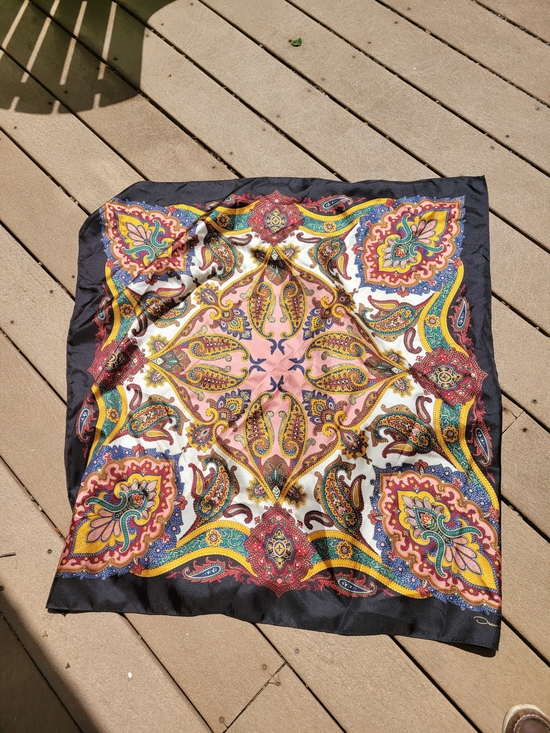 Oscar de la Renta Paisley Silk Scarf  Black Pink Yellow Blue Green 32\
